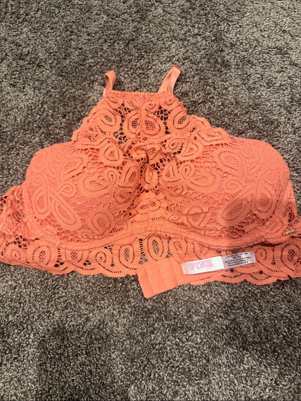 PINK Victoria's Secret Coral Lace High-Neck Bralette